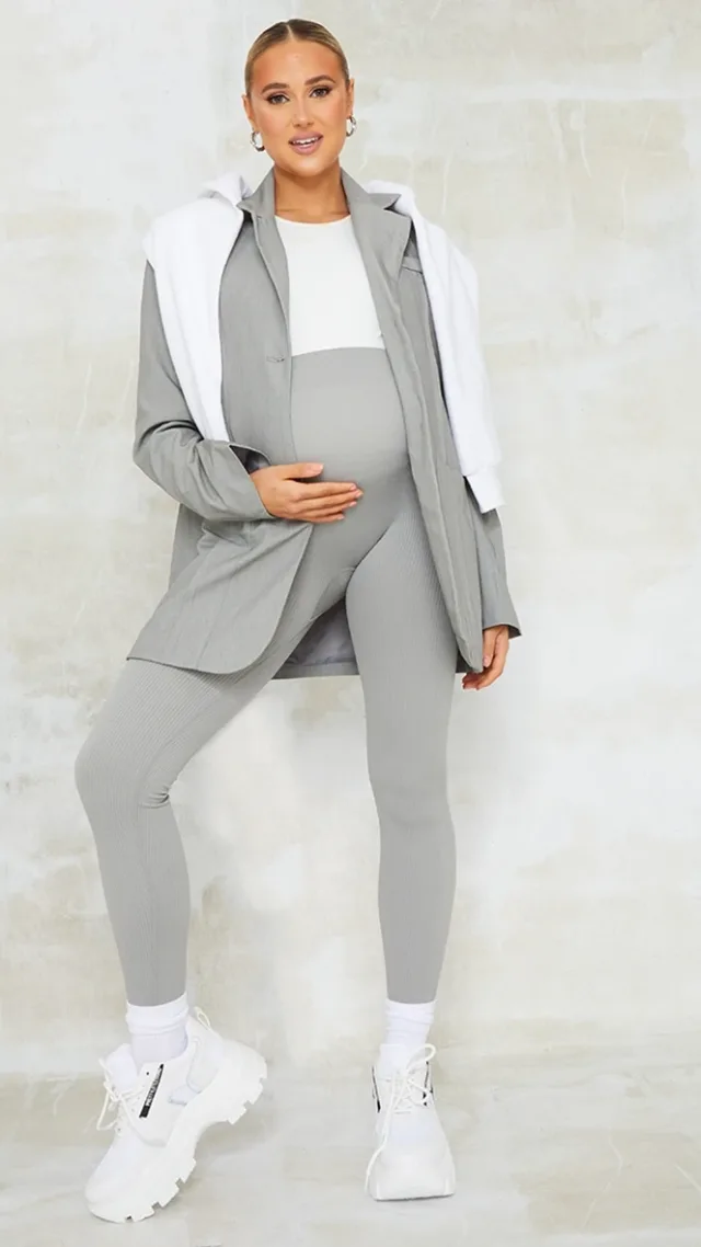 Maternity Grey Snatched Rib Leggings