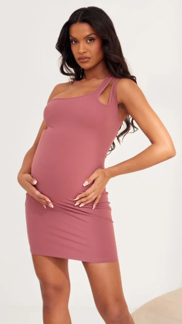 Maternity Mauve Snatched Sculpt One Shoulder Cut Out Detail Mini Dress