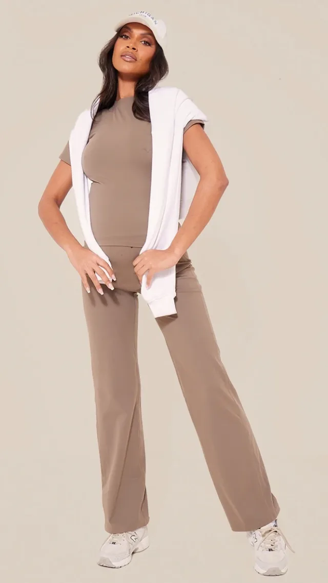 Maternity Mocha Core Collection Tab Snatched Sculpt Flared Pants