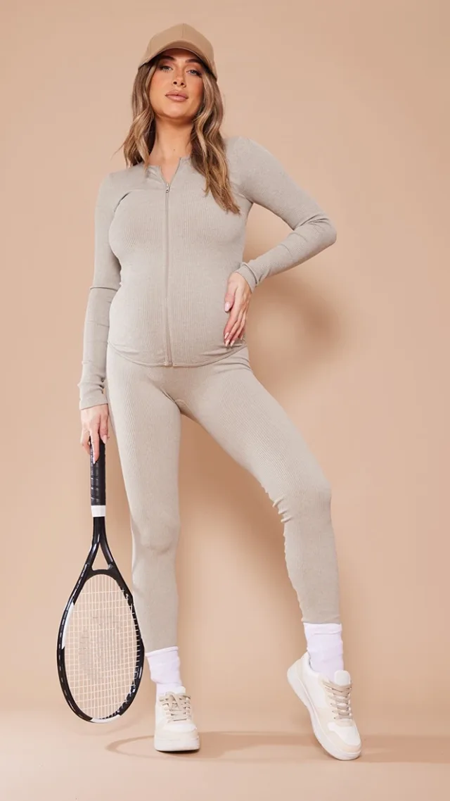 Maternity Moss Sand Ribbed Leggings