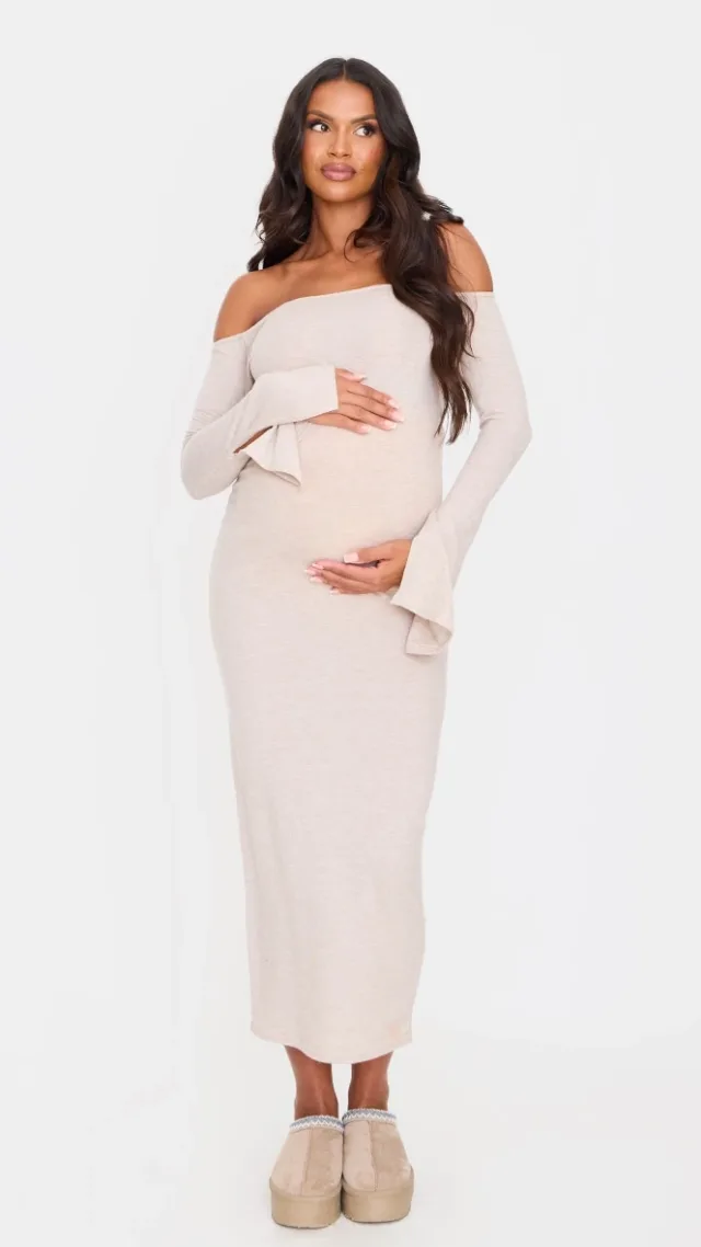 Maternity Oatmeal Brushed Midaxi Dress