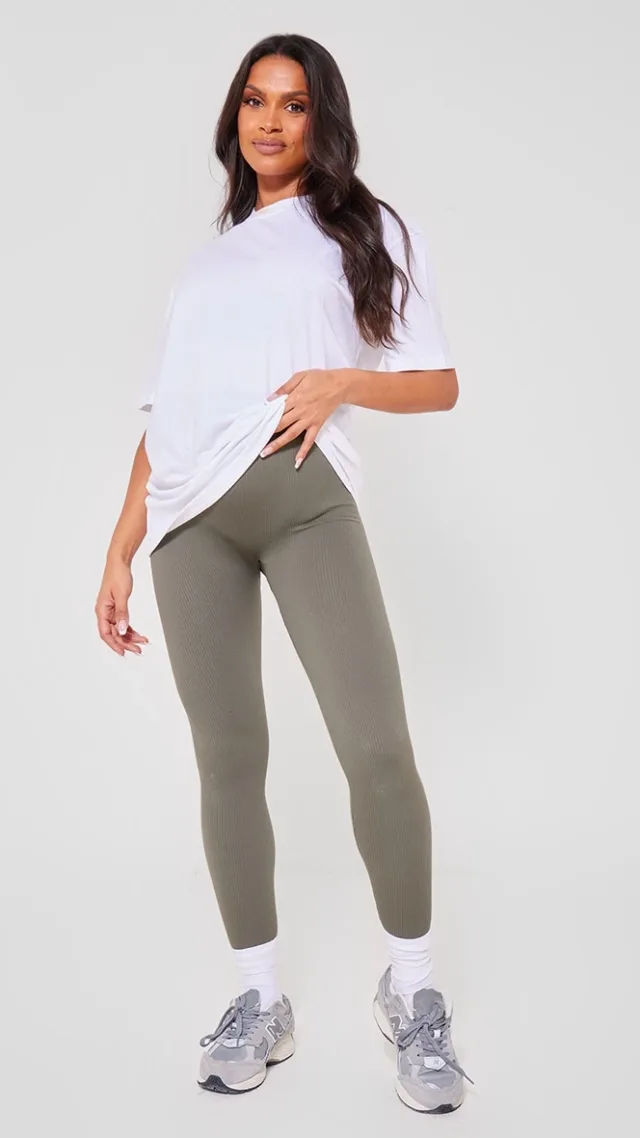 Maternity Olive Khaki Snatched Rib Leggings