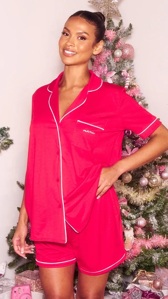 Maternity Red Mama Button Pj Top