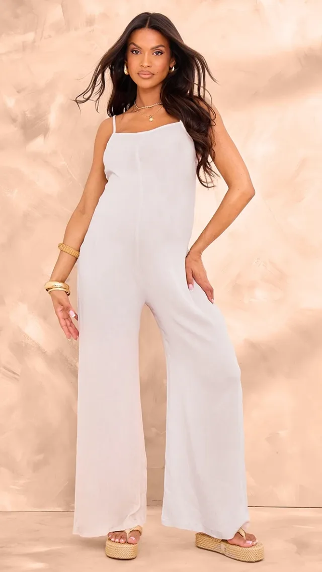 Maternity Stone Cami Strap Linen Wide Leg Jumpsuit