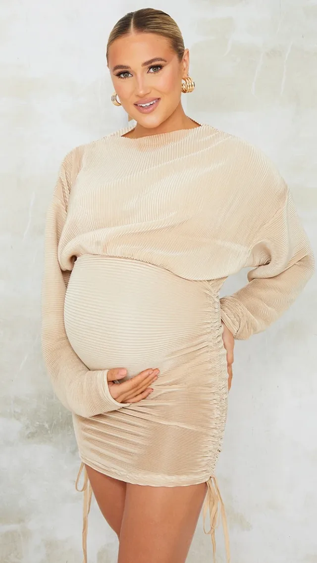 Maternity Stone Plisse Bodycon Mini Dress