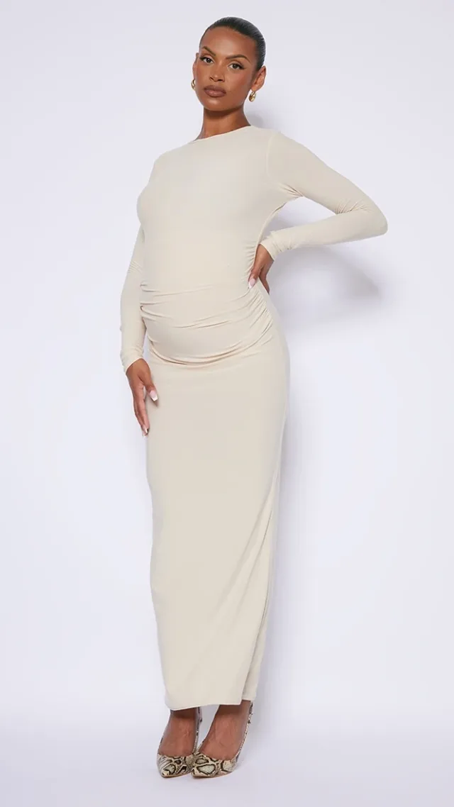 Maternity Stone Soft Touch Ruched Maxi Dress