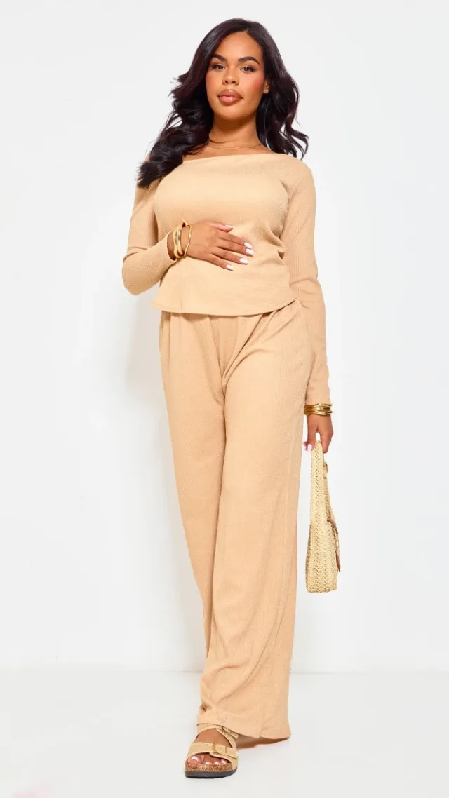 Maternity Stone Textured Wide Leg Floaty Pants