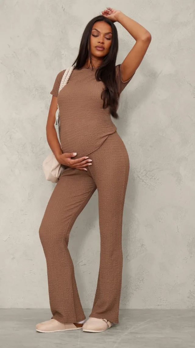 Maternity Taupe Elasticated Textured Flared Pants