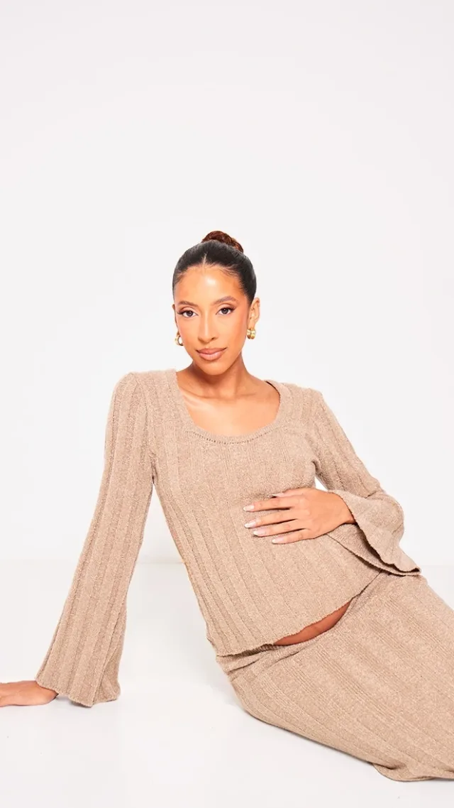 Maternity Taupe Thick Rib Knitted Long Sleeve Sweater