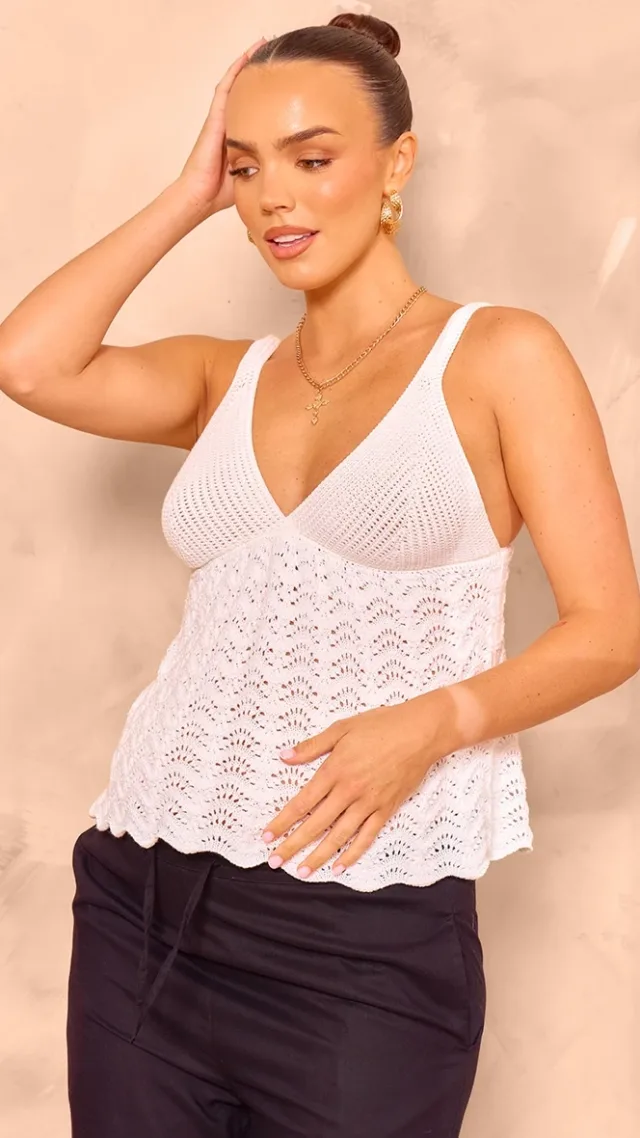 Maternity White Knit Cami Strap Long Top