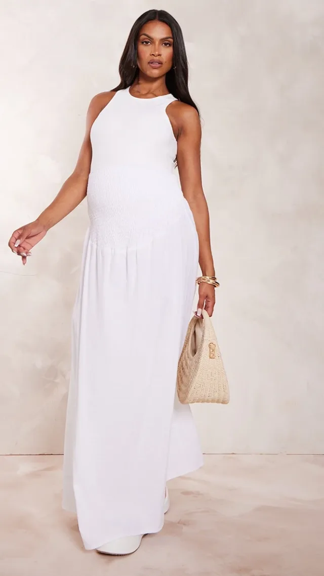 Maternity White Linen Look Maxi Skirt