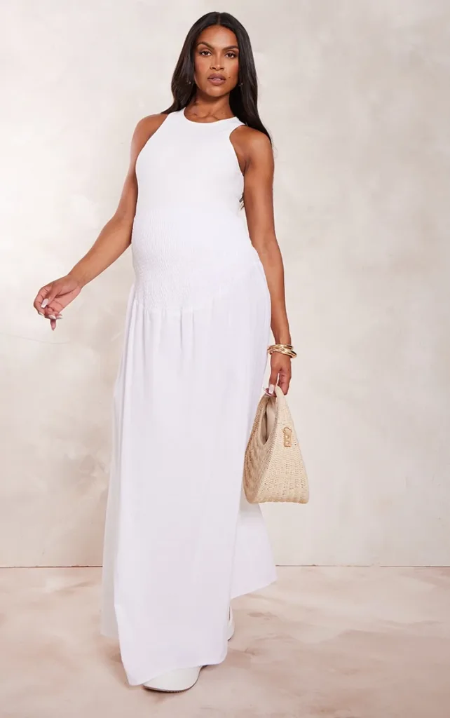 Maternity White Linen Look Maxi Skirt