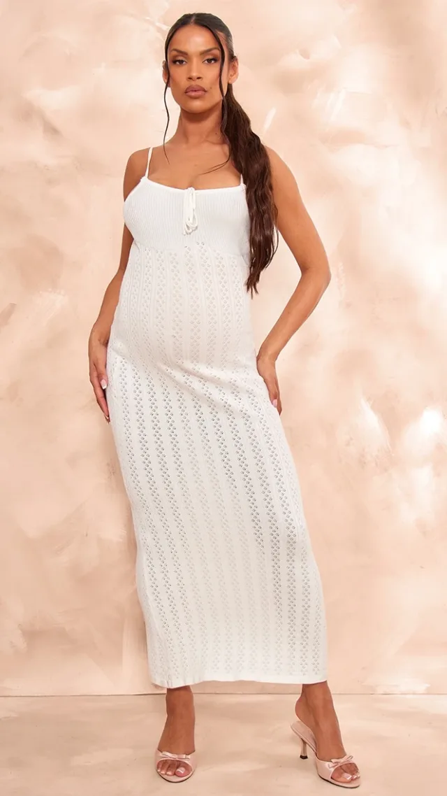 Maternity White Pattern Knit Maxi Dress