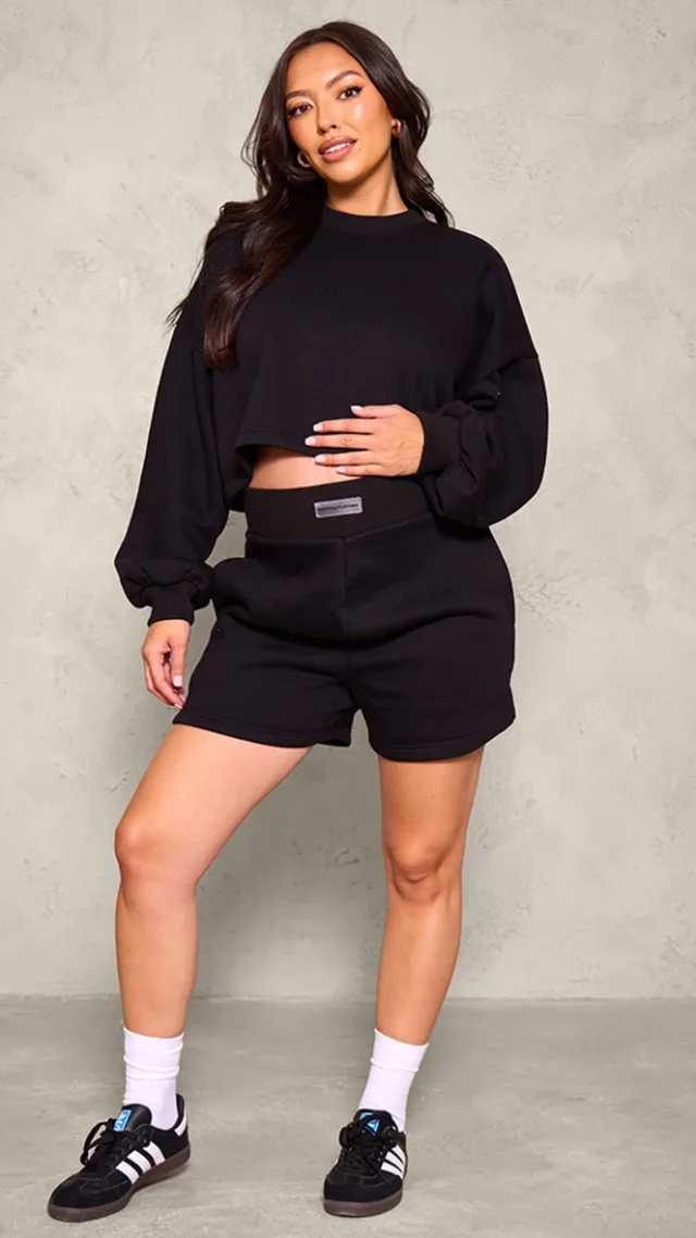 Prettylittlething Maternity Black Sweat Shorts