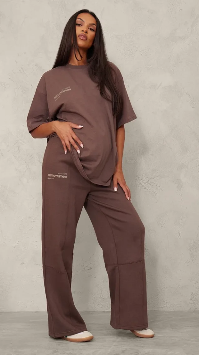 Prettylittlething Maternity Chocolate Logo Wide Leg Sweatpants