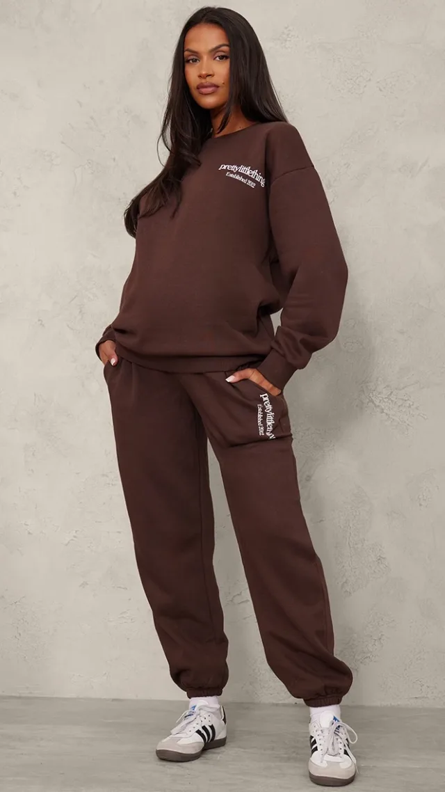 Prettylittlething Maternity Chocolate Printed Cuffed Sweatpants