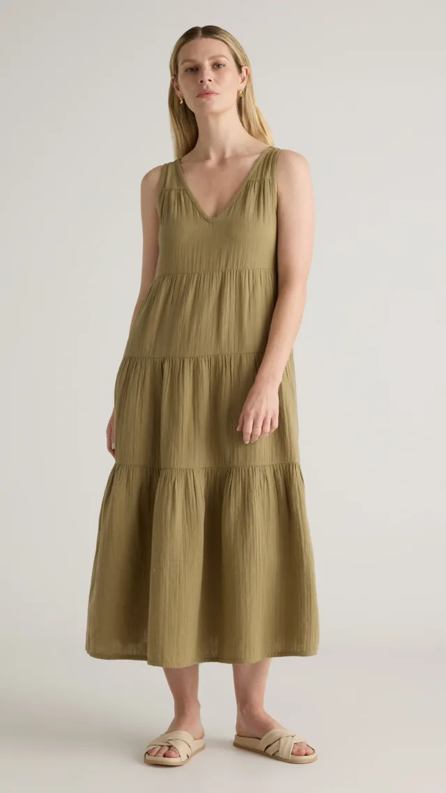 Artichoke 100% Organic Cotton Gauze Tiered Maxi Dress