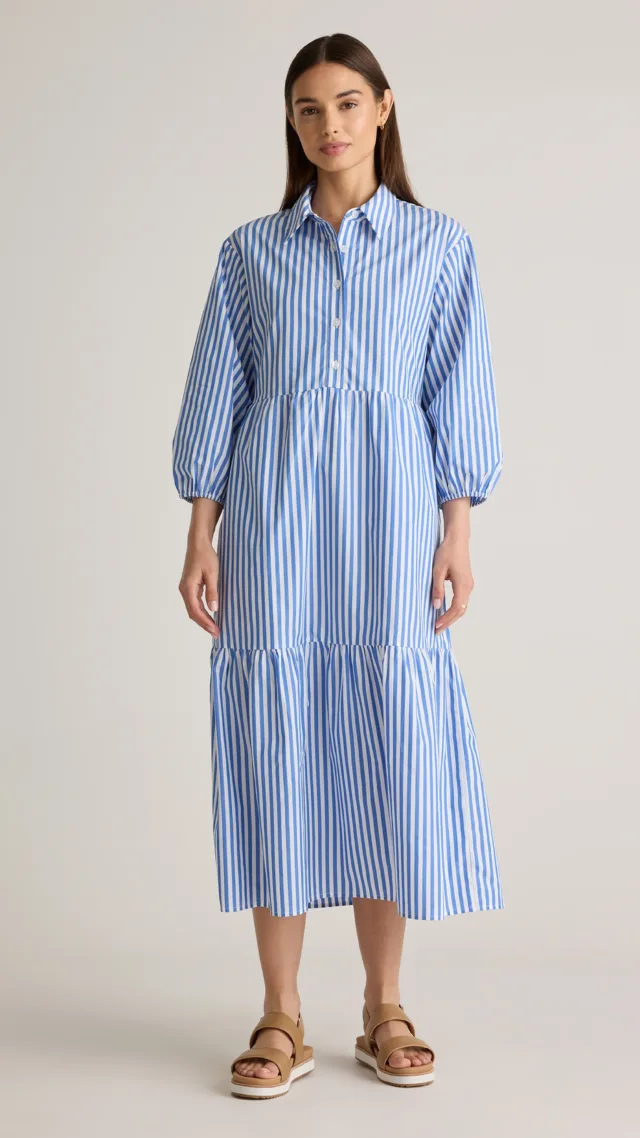 Azure Stripe 100% Organic Cotton Midi Tunic Dress