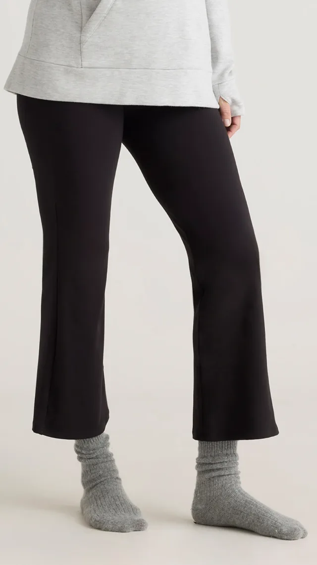 Black Bamboo Jersey Maternity Crop Flare Pant