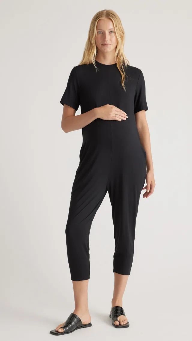 Black Bamboo Jersey Maternity Everyday Jumpsuit