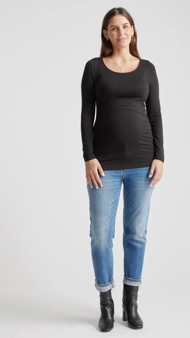 Black/Dark Olive Tencel Jersey Maternity & Nursing Long Sleeve Tight Fit Tee 2-Pack