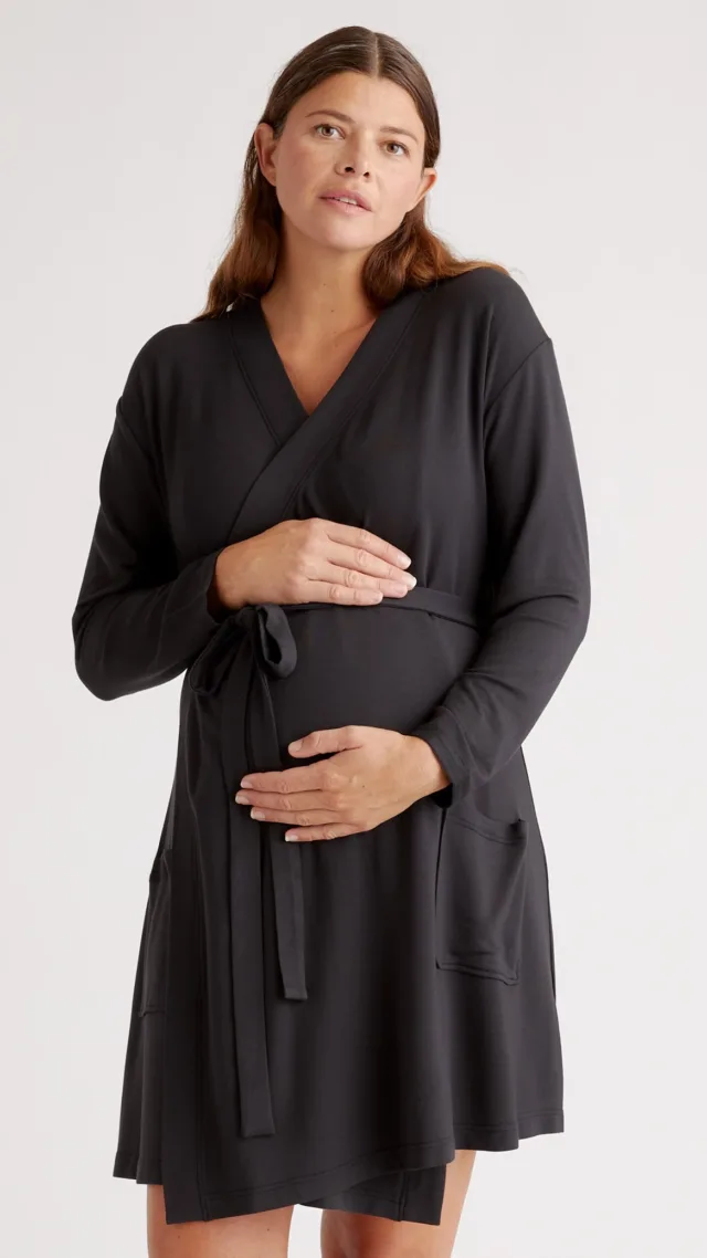 Black French Terry Modal Maternity & Nursing Robe