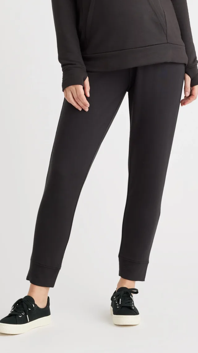 Black French Terry Modal Maternity Over Belly Lounge Joggers