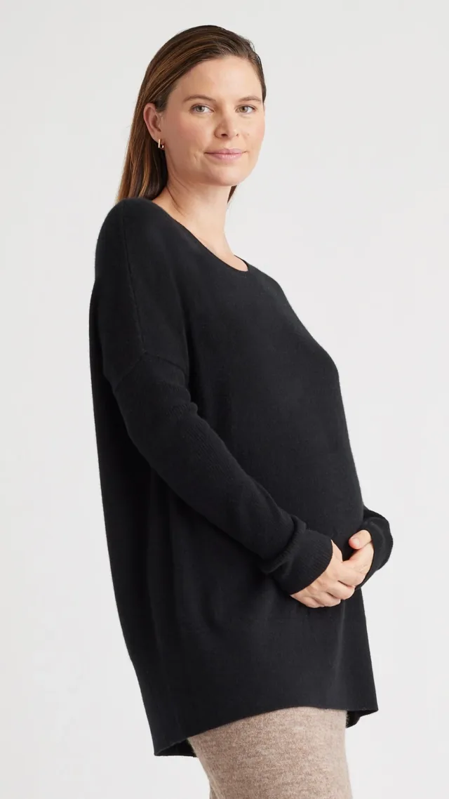 Black Mongolian Cashmere Maternity Oversized Batwing Sweater