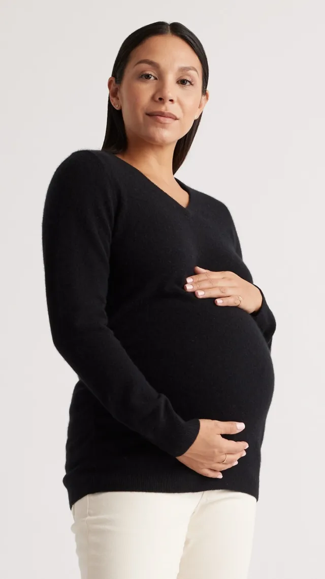 Black Mongolian Cashmere V-Neck Maternity Sweater