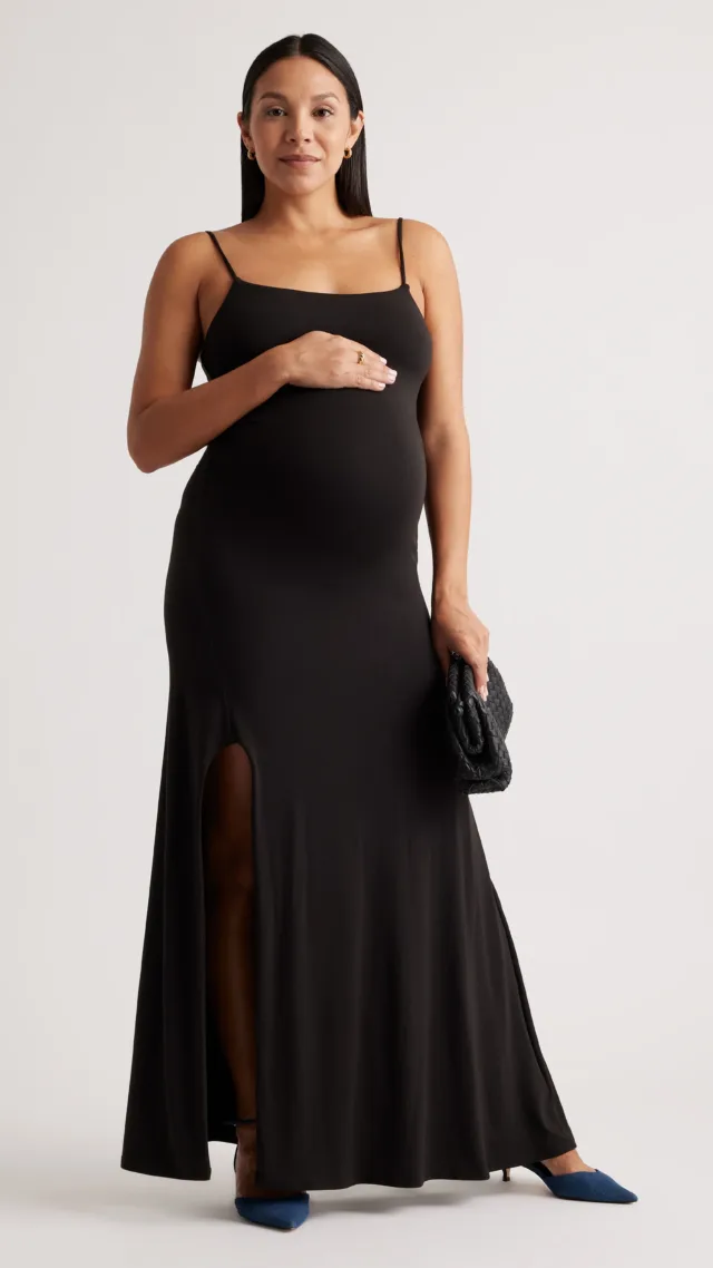 Black Recycled Knit Maternity Maxi Dress