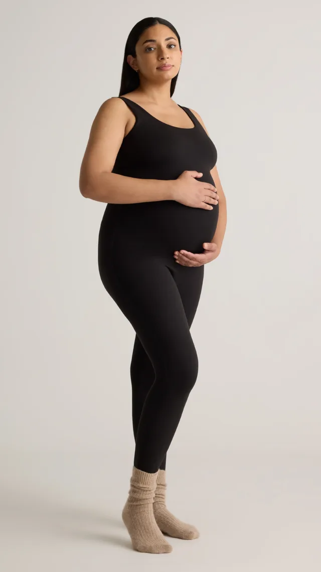 Black Recycled Knit Maternity Unitard