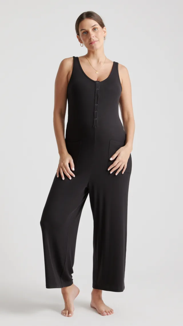 Black Tencel Rib Maternity & Nursing Jumpsuit