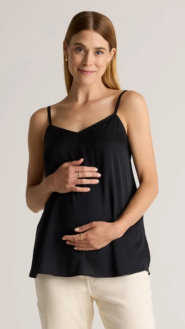 Black Washable Stretch Silk V-Neck Maternity Cami