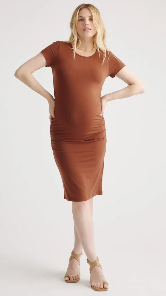 Brown Tencel Jersey Maternity Ruched Dress