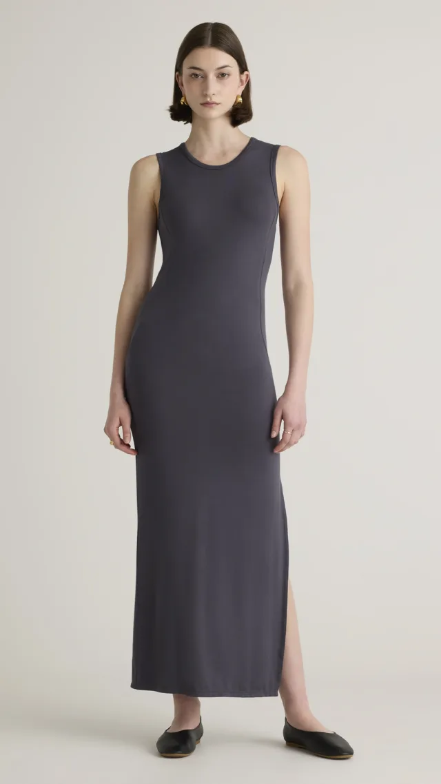 Carbon Grey Tencel Jersey Tank Maxi Dress