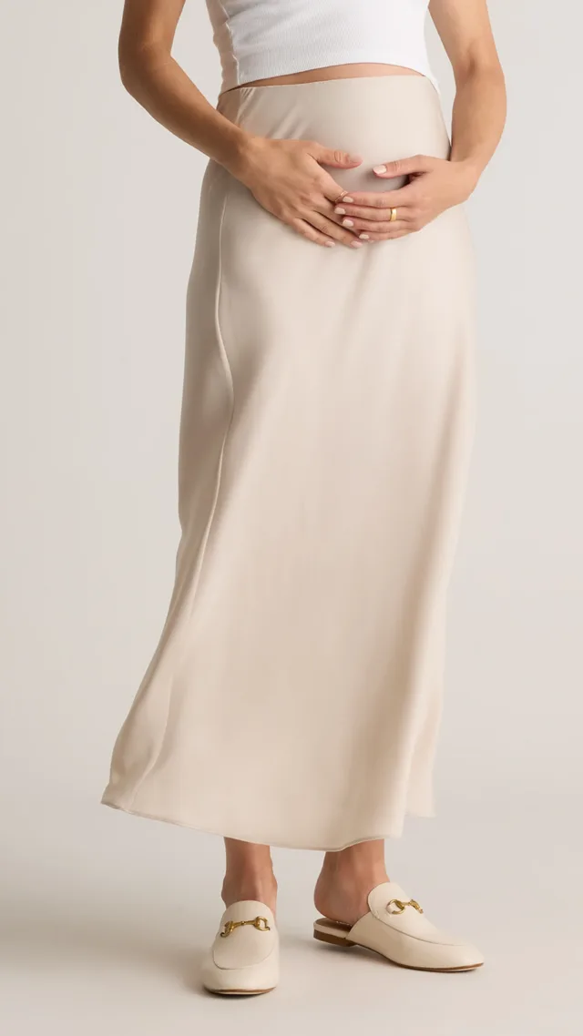 Champagne Washable Stretch Silk Maternity Skirt