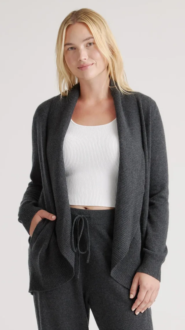 Charcoal Mongolian Cashmere Open Cardigan Sweater