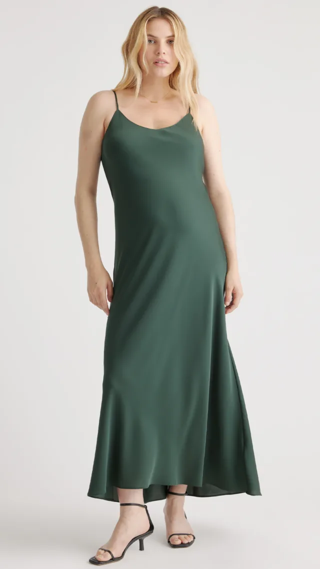 Forest Green Washable Stretch Silk Maternity Slip Dress