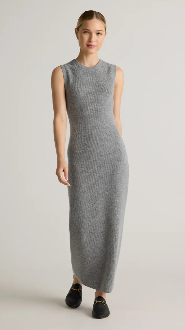 Heather Grey Mongolian Cashmere Sleeveless Midi Sweater Dress