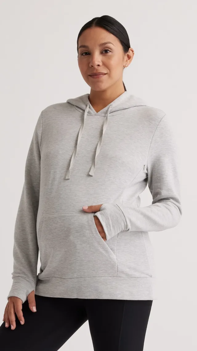 Heather Grey Supersoft Fleece Maternity & Nursing Hoodie