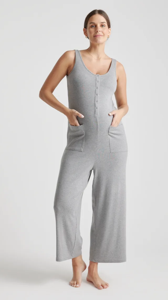 Heather Grey Tencel Rib Maternity & Nursing Jumpsuit