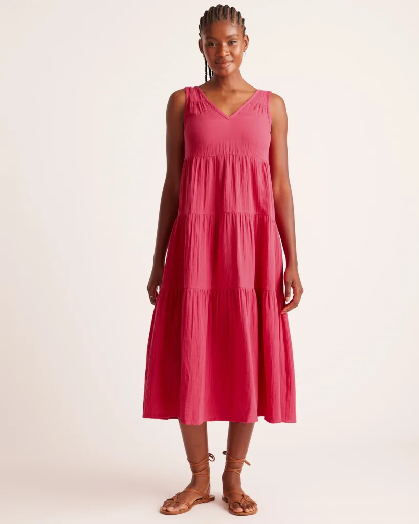 Hot Pink 100% Organic Cotton Gauze Tiered Maxi Dress