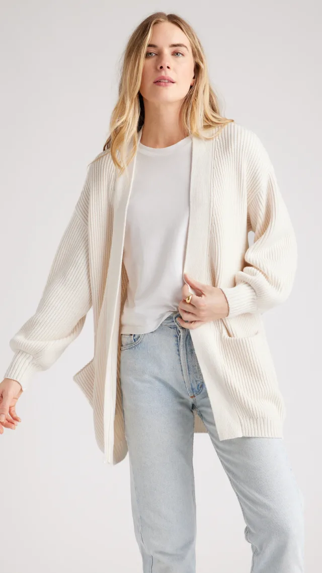 Ivory 100% Organic Cotton Oversized Cardigan