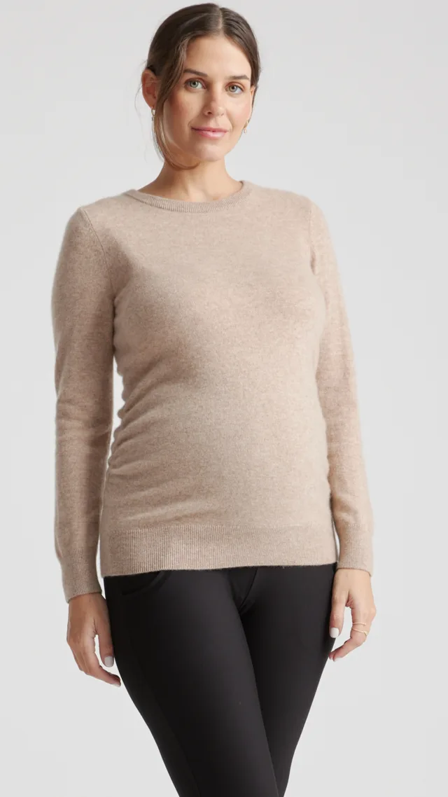 Oatmeal Mongolian Cashmere Maternity Crewneck Sweater