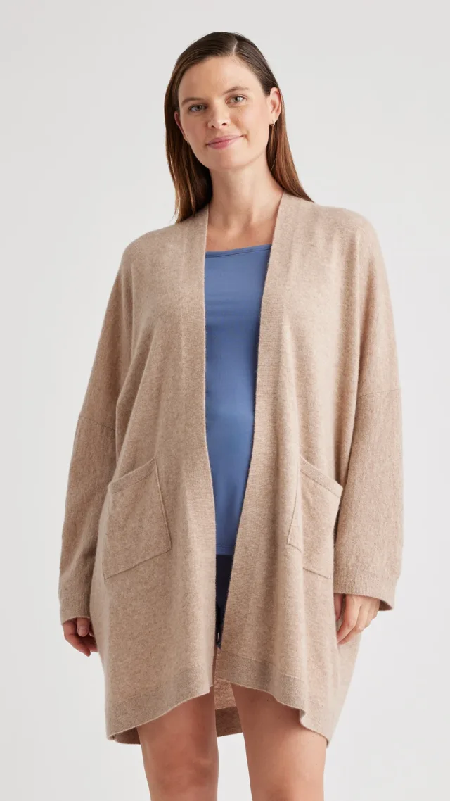 Oatmeal Mongolian Cashmere Maternity & Nursing Cocoon Cardigan