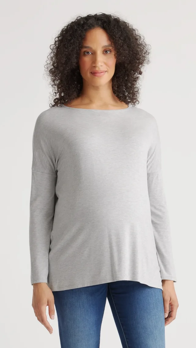 White/Grey Bamboo Jersey Maternity Long Sleeve Boxy Tee 2-Pack