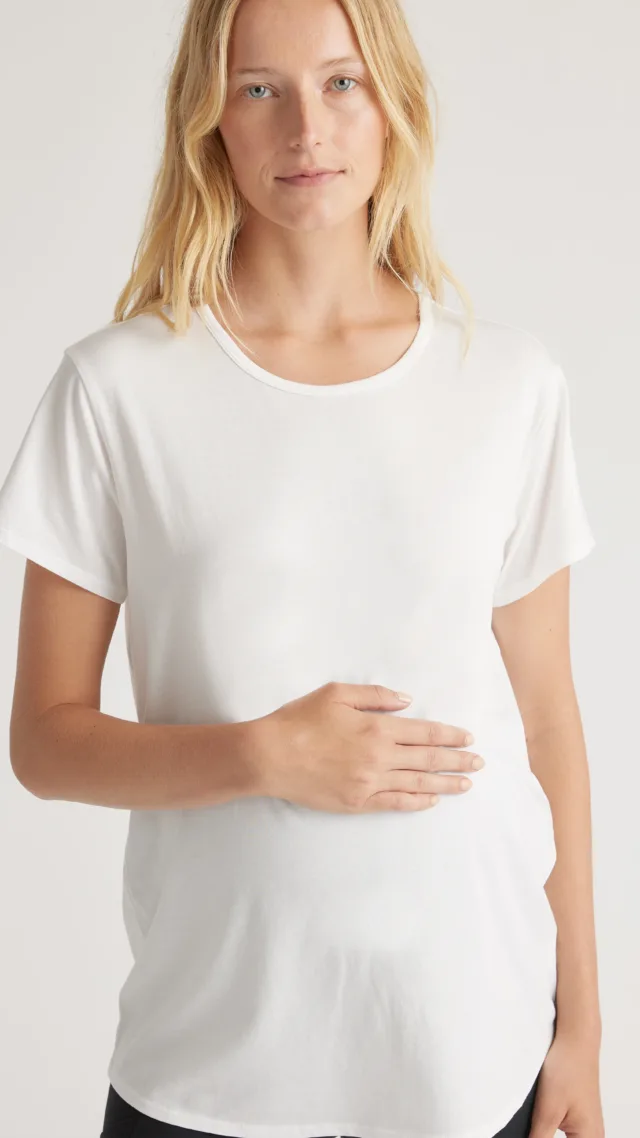 White/Light Heather Grey Cotton Modal Maternity Crewneck Tee 2-Pack