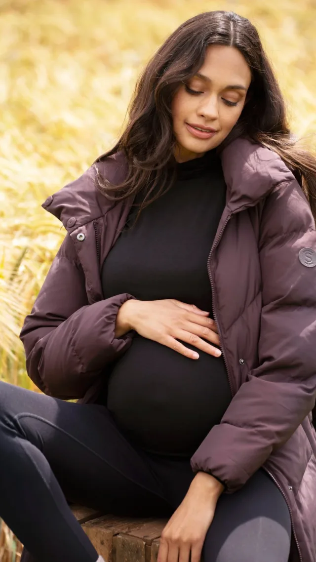 Adelina | Belted Chevron Puffer Maternity Jacket