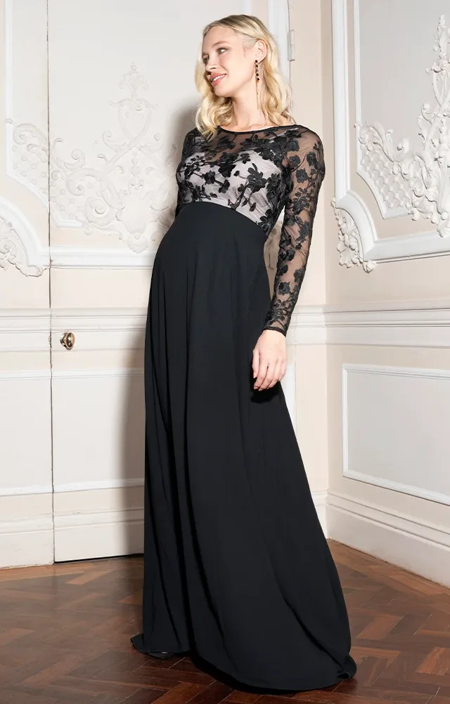 Adriana | Black Lace Maternity Evening Dress