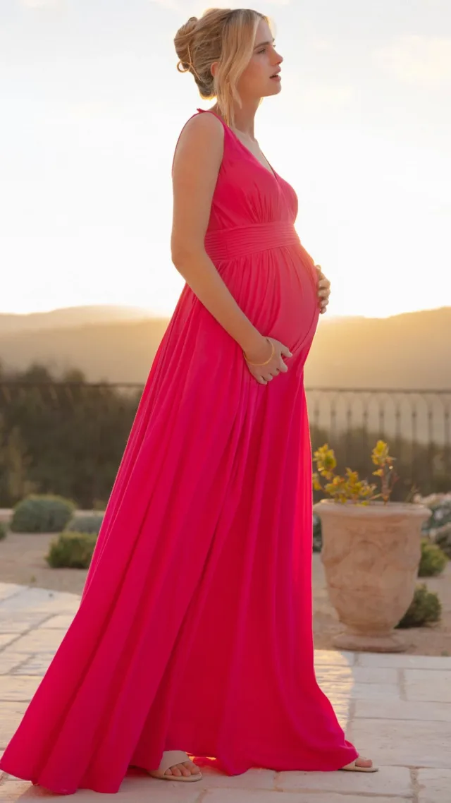 Amaryllis | Maxi-Length Maternity-To-Nursing Dress With Pleat Details